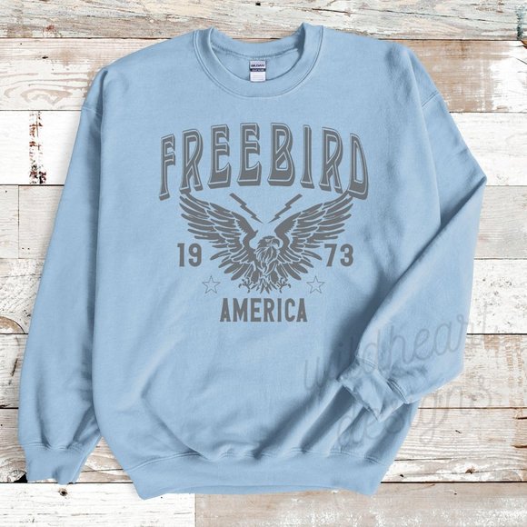 Tops - Freebird Sweatshirt, Western Sweatshirt - Light Blue